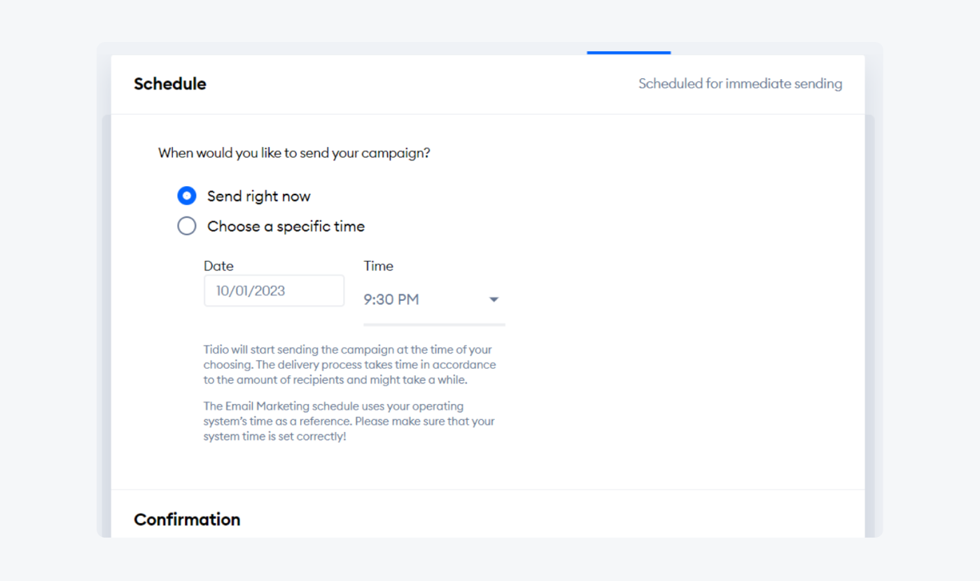 scheduling email campaign with tidio